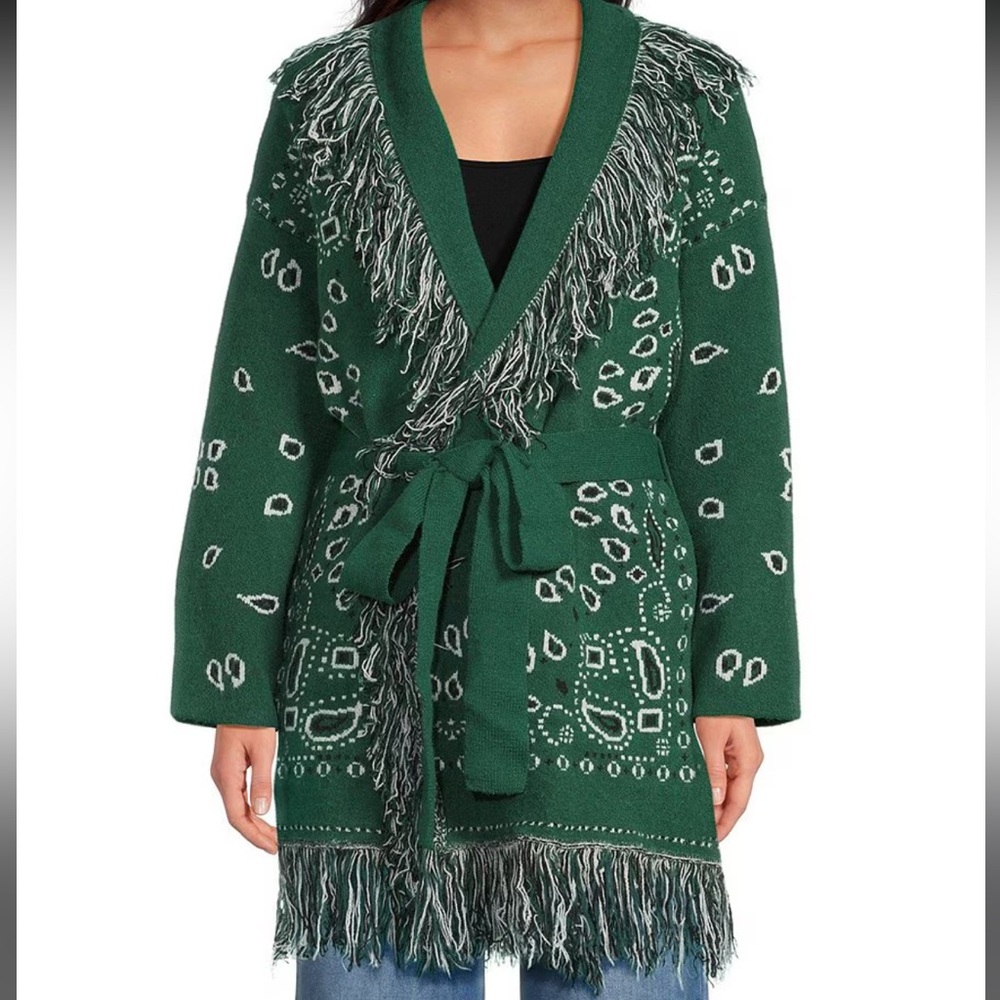 Sugarlips Bandana Fringe Shawl Collar Belted Open Front Cardigan